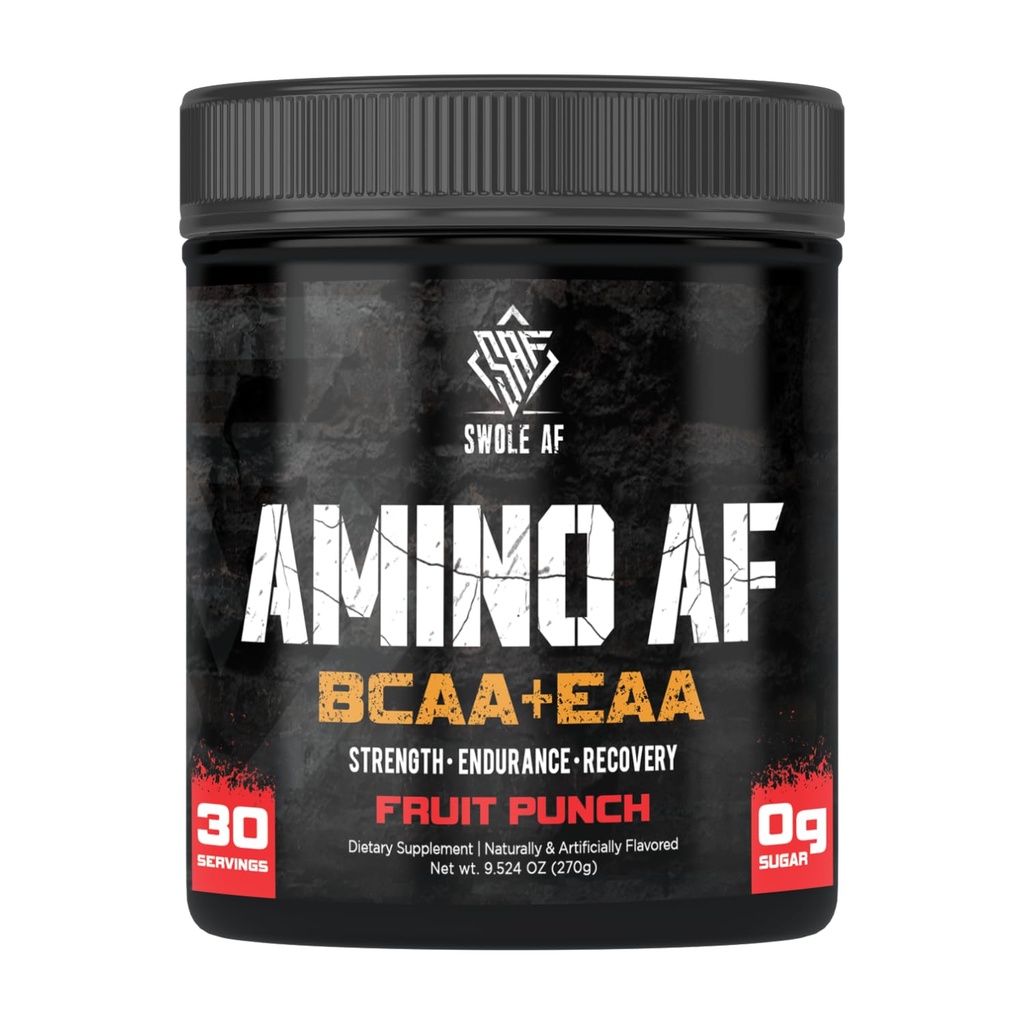 Swole AF | アミノAF BCAA + EAA | 筋肉のゲイン持久力と回復のためのエッセンシャルアミノ酸 | 気分の速い代謝を高めるためのサプリメント | フルーツパンチ