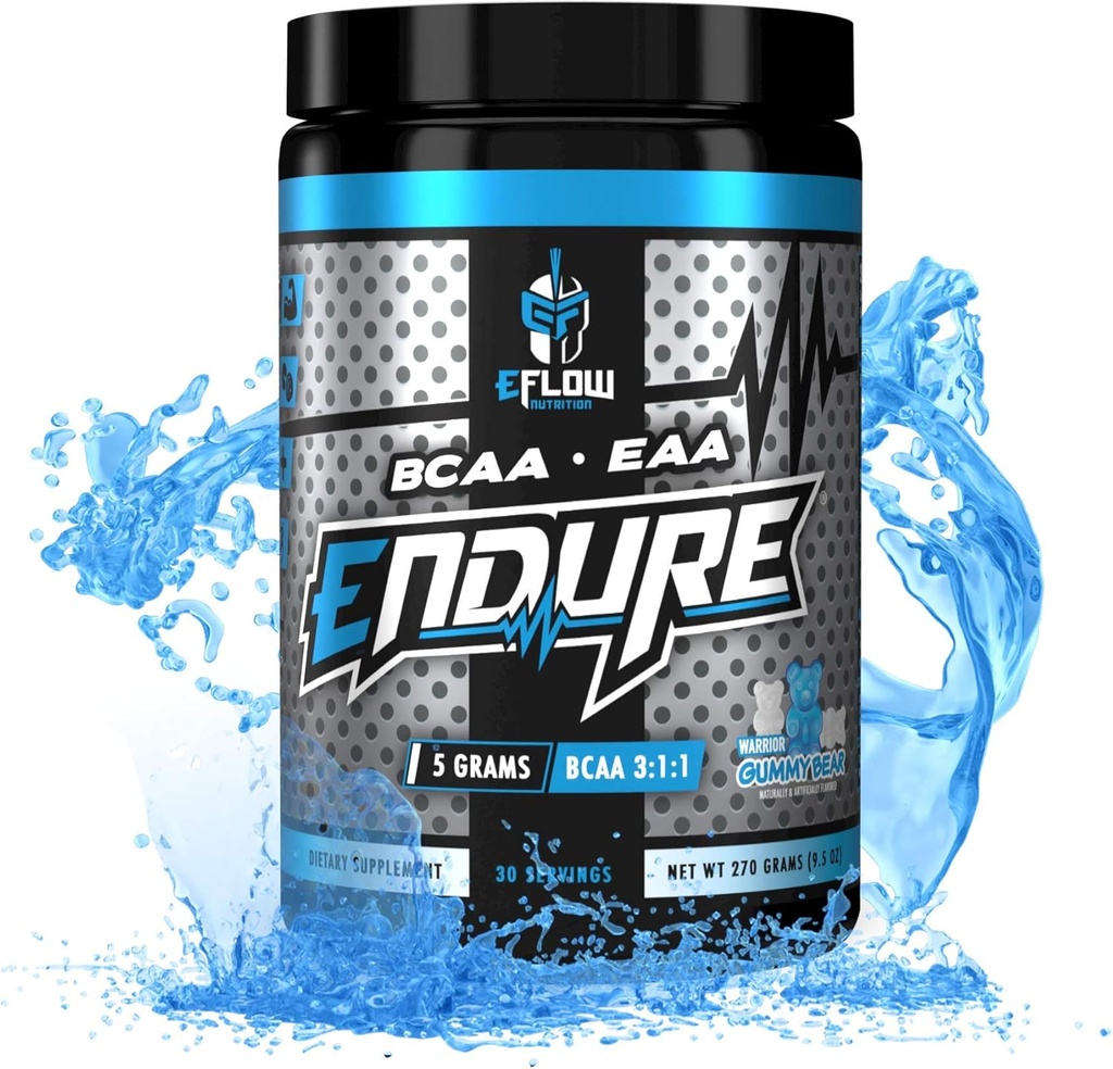 eFlow Nutrition Endure BCAA Plus EAA - Essential Amino Acids Electrolyte Powder Intra Workout - Improve Energy, Recovery and Performance - Warrior Gummy Bear(30 Servings)