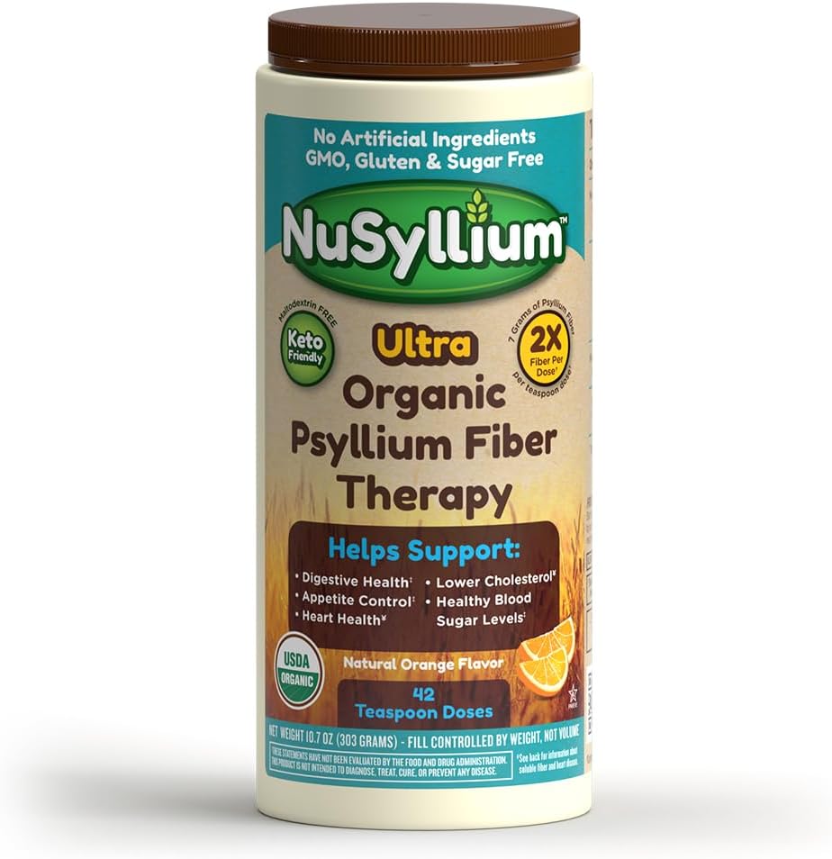 NuSyllium Ultra Psyllium Husk Powder, USDA Organic, 10.7 Oz, Sugar Free Keto-Friendly Fiber Supplement, 消化の健康を促進します* オレンジ, 42 サービング