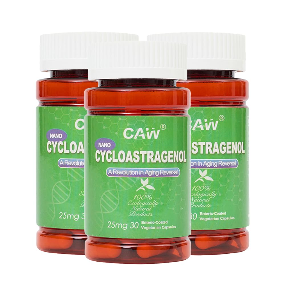 CAW Nano Cycloastragenol 25Mg | テロメラーゼの活性化 DNAの修理 | より良い吸収免疫ブースト | 30 Enteric-Coated ベジタリアンカプセル (3 ボトル)