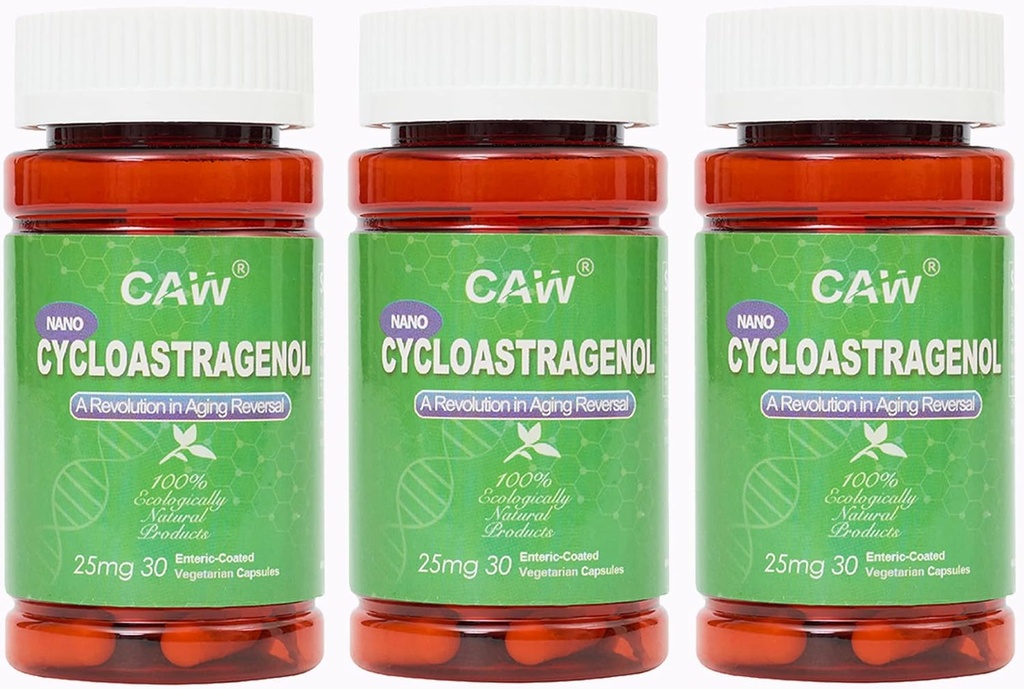 CAW nano Cycloastragenol 98% 25mg 30 キャップ | テロマーゼ アクティベーション DNA 修理 | 免疫 ブースト よりよい吸収 | 腸上塗を施してあるベジタリアン カプセル (3 本のびん)