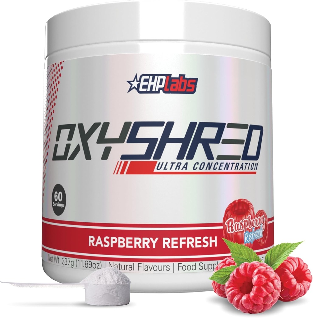 EHP ラボ OxyShred プレワークアウト パウダー - L グルタミン&アセチル L カルニチン、エネルギーブースト ドリンク - ラズベリー リフレッシュ、60 サービング