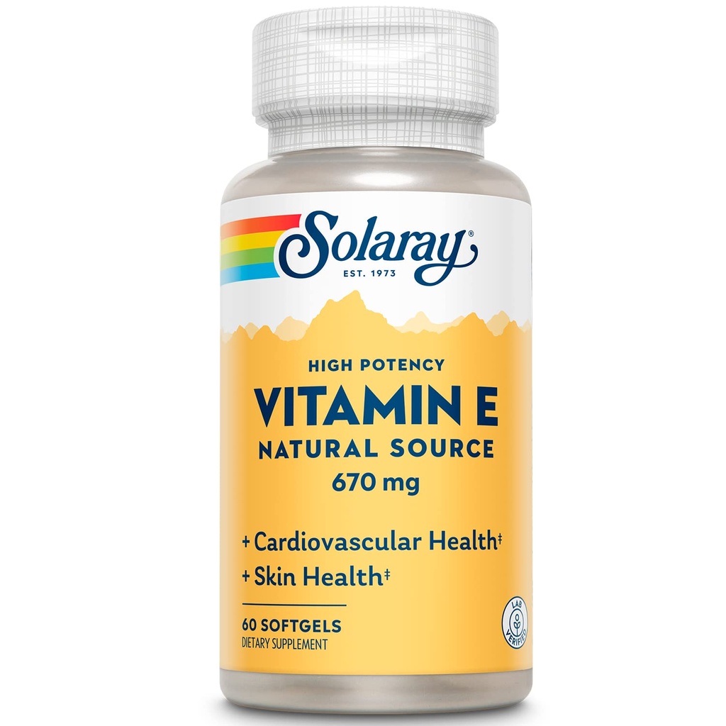 SOLARAYビタミンE 1000 IU Softgelカプセル、670 mg - dアルファトコフェロールビタミンEサプリメント - 皮膚の健康、心機能および抗酸化サポート - 60日間保証 - 60のサービング、60のSoftgels