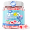 Ashwagandha Saffron Calm Gummies + Omega 3, L-Theanine & CoQ10 for Women Men, Natural Calming Happy Relax Gummies for Adult, Mood Support Supplement Gummy, Strawberry Flavor, Sugar Free, 完全菜食主義者の, 60ct
