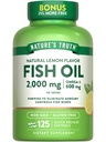 Nature's Truth Omega 3 Fish Oil 2000 mg | 125 液体軟ゲル | ブルプレス、レモン風味の丸薬 | 非GMOとグルテンフリーサプリメント