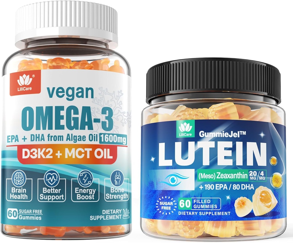 Sugar Free Lutein 20mg 40mg & Vegan Omega3 Gummies 1280mg