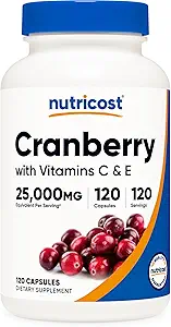 Nutricostクランベリーエキス25,000mg(120サービング)ビタミンCとビタミンE2ボトル