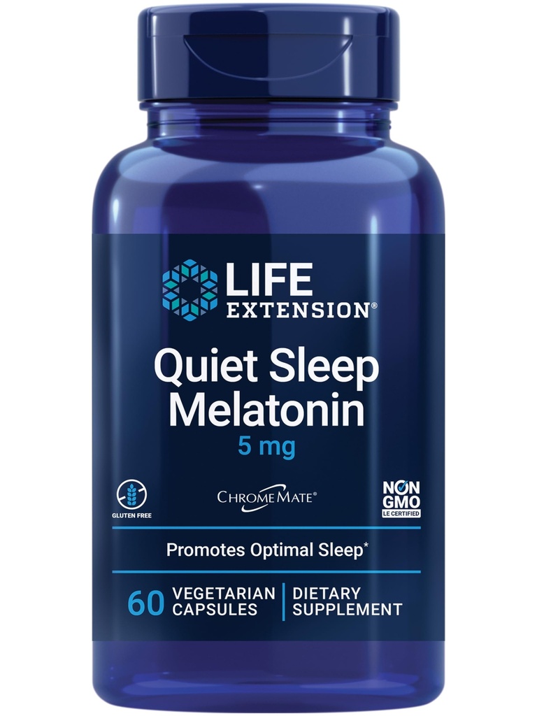 ライフエクステンション静かな睡眠メラトニン、5mg、強力な睡眠サポート、健康なサーカディアンリズム、細胞防衛、グルテンフリー、非GMO、ベジタリアン、60カプセル
