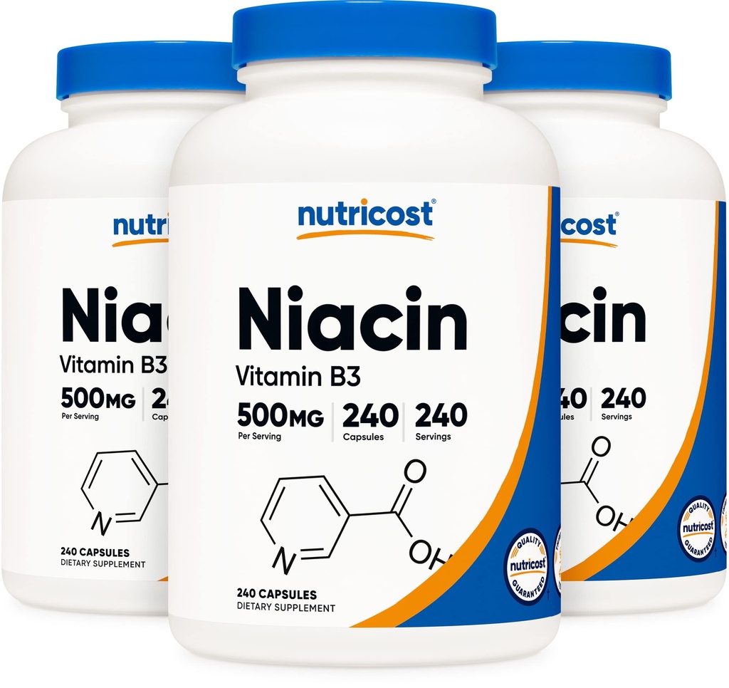 ヌトリコストナイアシン(ビタミンB3)500mg、240カプセル(3本) - ナイアシンフラッシュ