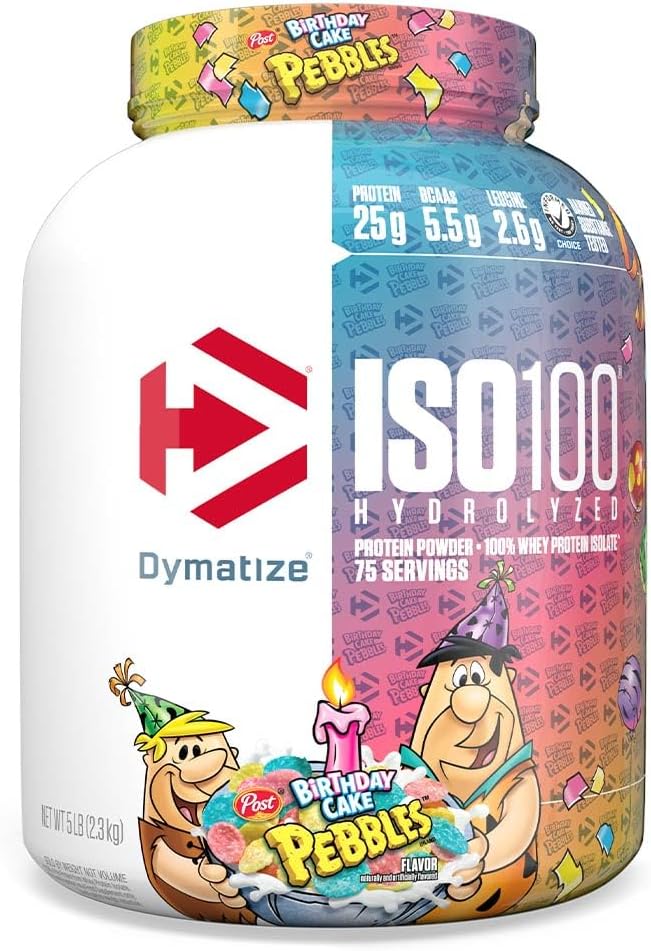 Dymatize ISO100の乳白色蛋白質の粉の隔離剤、誕生日のケーキ、蛋白質の25g、5ポンド、5.5g BCAAsのより少し120 Cal。、グルテンフリー、1g脂肪、1g砂糖、2gカラブ(75のサービング)