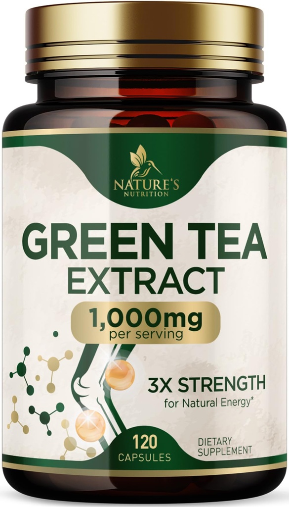 緑茶エキスのカプセル1000のmg - 標準化された45% EGCG及び98%のポリフェノール-自然エネルギーのための3X強さの緑茶の丸薬-サポート中心の健康、草の補足、ビーガン、非GMO - 120のカプセル