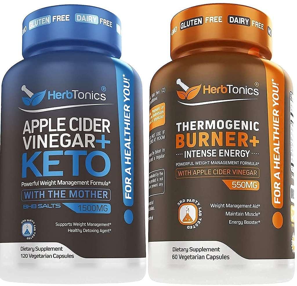 Herbtonics Apple Cider Vinegar + Keto BHBフォーミュラ - 消化とデトックスサポート、食欲コントロールサプリメント。