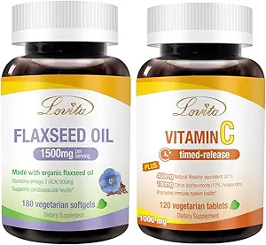 Lovita Flaxseed Oil & Vitamin C Nutrients Bundle. Dietary Supplement Supports Better Nutrition & Overall Well-Being