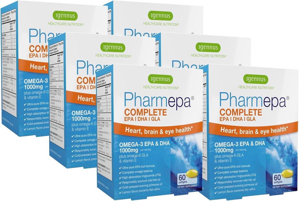 IgennusのPharmepaの完全なEPA 668mg及びDHA 334mg Omega-3の脂肪酸1000mgのIFOSの証明される、rTGの形態、GLAの夕方のPrimroseオイル、レモン味、360のSoftgelsからのOmega-6及び9の高い効力の魚油
