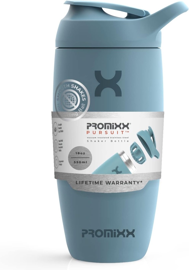 Promixxの追求のシェーカーのびんはステンレス鋼の水差しおよびシェーカーのコップ、18ozのオーシャン カルムの青を絶縁しました