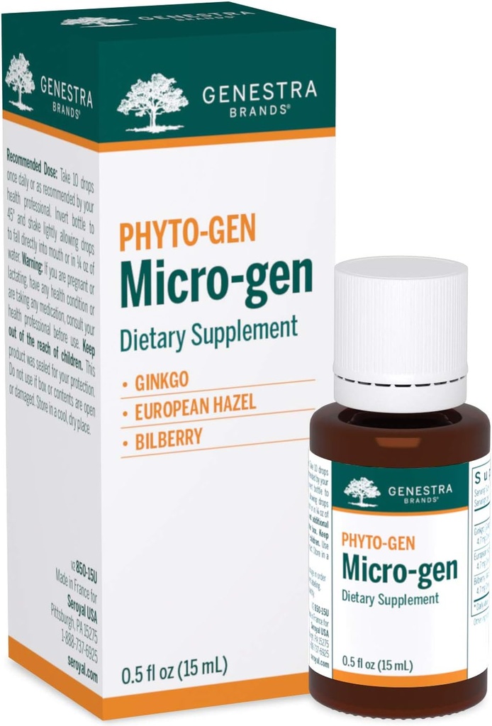 Genestra Brands Micro-gen | Gingko, European Hazel, and Bilberry Herbal Supplement | 0.5 fl. oz.