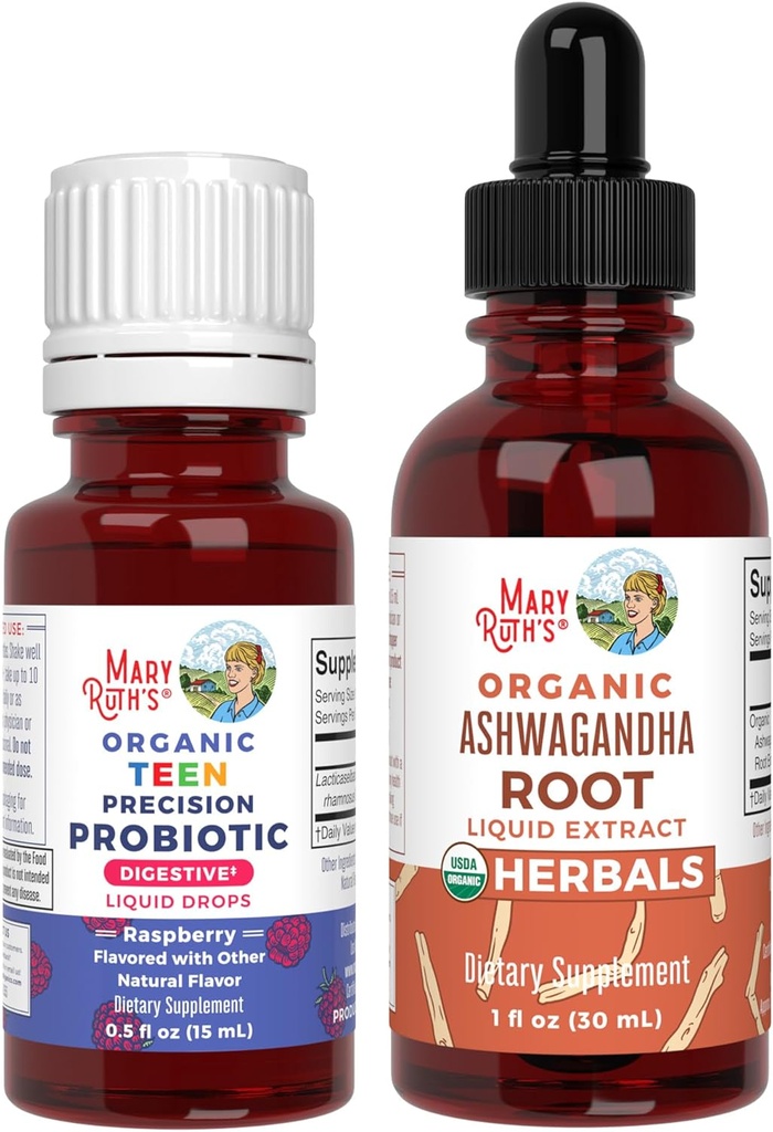 MaryRuth Organics Precision Probiotic Drops for Teens (Raspberry) & Ashwagandha Drops | USDA Organic | ビタミン・サプリメント | ビタミン・ビタミン・ビタミン・ビタミン・ビタミン・ビタミン・ビタミン・ビタミン・ビタミン・ビタミン・ビタミン・ビタミン | ヴィーガン・ノン・GMO・グルテンフリー
