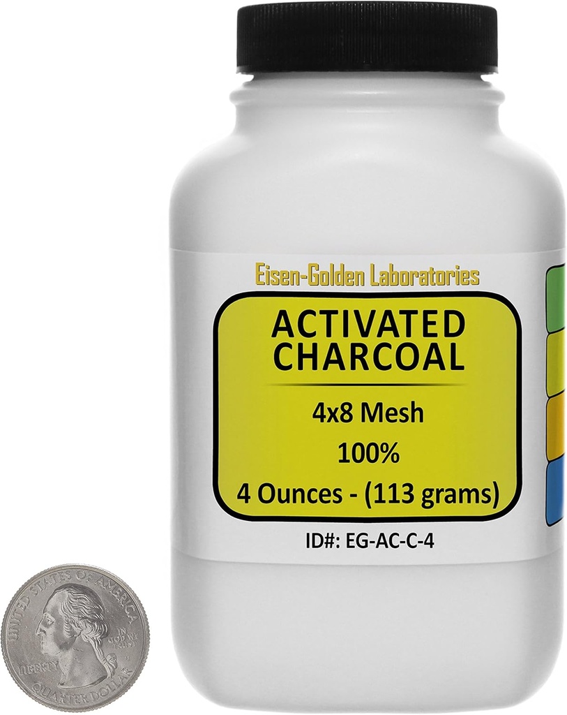 Activated Charcoal [C] 100% ACS Grade Course Granules 4 Oz in a Space-Saver Bottle USA