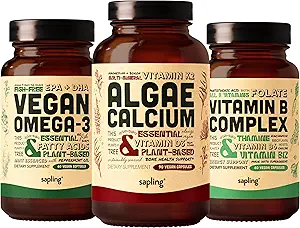 Algaeカルシウム&ビーガンオメガ3&ビタミンBコンプレックスバンドル - レッドアルガエ、植物ベースのDHA&EPA脂肪酸、エッセンシャルBビタミン