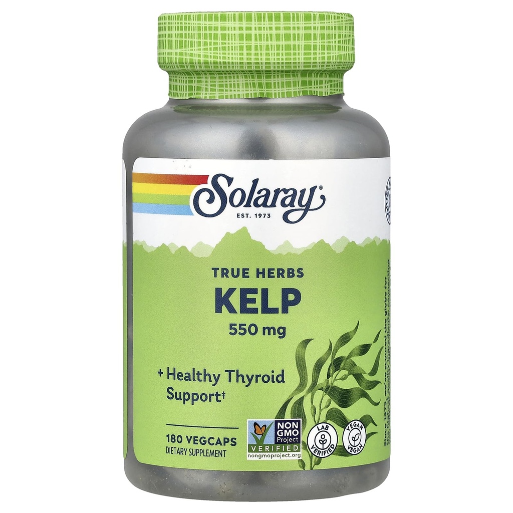 健康な甲状腺機能、エネルギーおよび代謝サポートのための葉酸とSolaray Kelp 550 mg | Non-GMO | 180 VegCaps