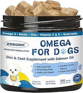 Omega 3 for Dogs with Salmon Oil, Fish Oil for Dogs Skin and Coat Supplement, Dog Allergy Relief, Hot Spot Treatment, Anti Shedding, Hip & Joint Support with EPA & DHA, Biotin, Vitamin E
