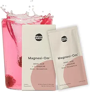 月のジュース - Magnesi-Om, ベリー&ブルーレモン - スティック (14 サービング) - サポート脳の健康, 残り - マグネシウムパウダー - L-テアニン - レギュラーティ - 100% トレース可能 - ビーガン, 非GMO - 0.14oz