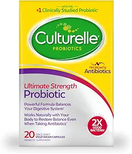 Culturelle Ultimate Strength Probiotic for Men and Women, Most Clinically Studied Probiotic Strain, 20 Billion CFUs, Supports Occasional Diarrhea, Gas & Bloating, Non-GMO, 20 Count