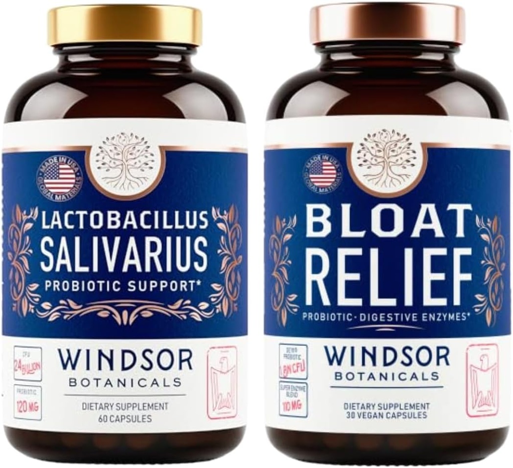 WINDSOR BOTANICALSの血栓の救助およびLactobacillusの唾液プロバイオティック カプセル - 経口およびIBSサポート バンドル