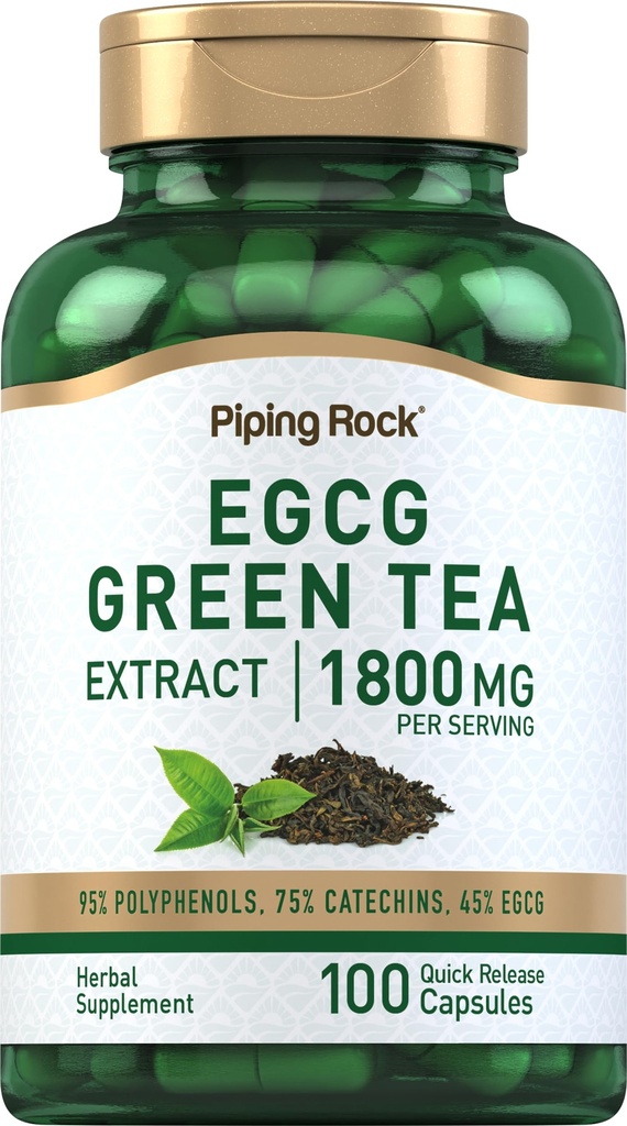ピッピングロックEGCGグリーンティーエキス1800mg | 100カプセル | 標準化サプリメント | 非GMO、グルテンフリー