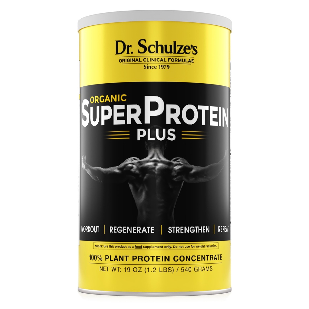 Dr. Schulze's | スーパープロテインプラス | 100% 植物タンパク質濃度 | 有機パウダーミックス | ビタミンB-12 & スピリナ | サプリメント | 強力な筋肉の構築 | ワークアウトの回復を強化 | 19 Oz.