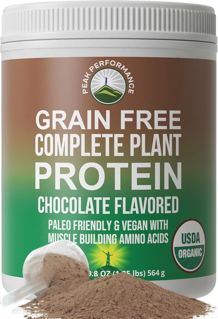 Organic Paleo Grain Free Plant Based Raw Vegan Protein Powder. Amazing Amino Acid Profile and Less Than 1g of Sugar. with Hemp and Pea Protein Chocolate Flavored