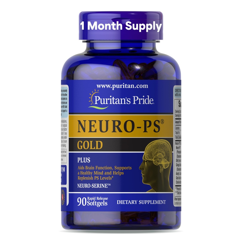 Puritan's Pride Neuro-PS® Gold Plus Neuro-SerineTM with Gingko BilobaとDHA、脳機能、健康、およびメモリサポートのための高度な栄養補助食品、1ヶ月の供給、90急速なリリースSoftgels