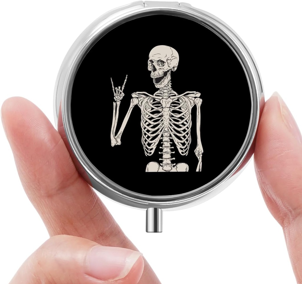 ミニピルボックス、小さなピルボックス、ポータブルピルボックス、ビタミン、医薬品、魚油、サプリメントのかわいいピルオーガナイザー(頭蓋骨)