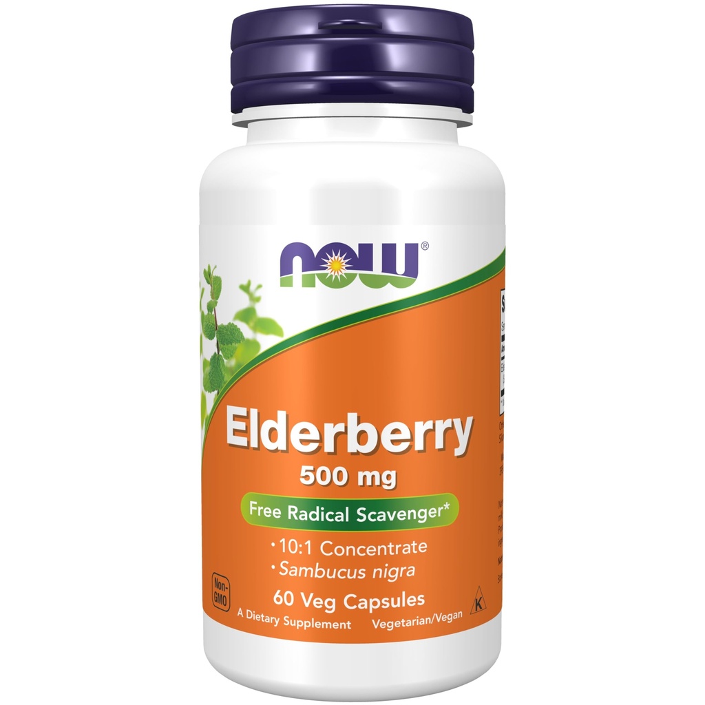 NOWの食糧補足、Elderberry (Sambucus nigra) 500のmg、10:1のコンセントレート、60のベジのカプセル