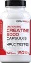 パイピングロッククレアチンモノハイドカプセル | 5000mg | 150Pills | 男性と女性のための微粉サプリメント | 非GMO、グルテンフリー