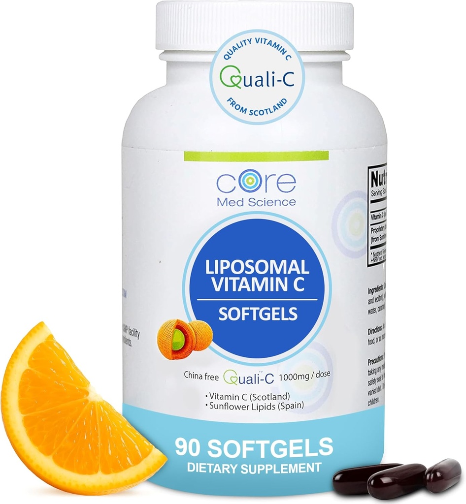Liposomal Vitamin C 1000mg by Core Med Science, 90 Softgels - Non-GMO Natural Liposomal Vitamin C Supplement That Promotes Healthy Skin - Immune System Booster for Adults, Supports Collagen Formation