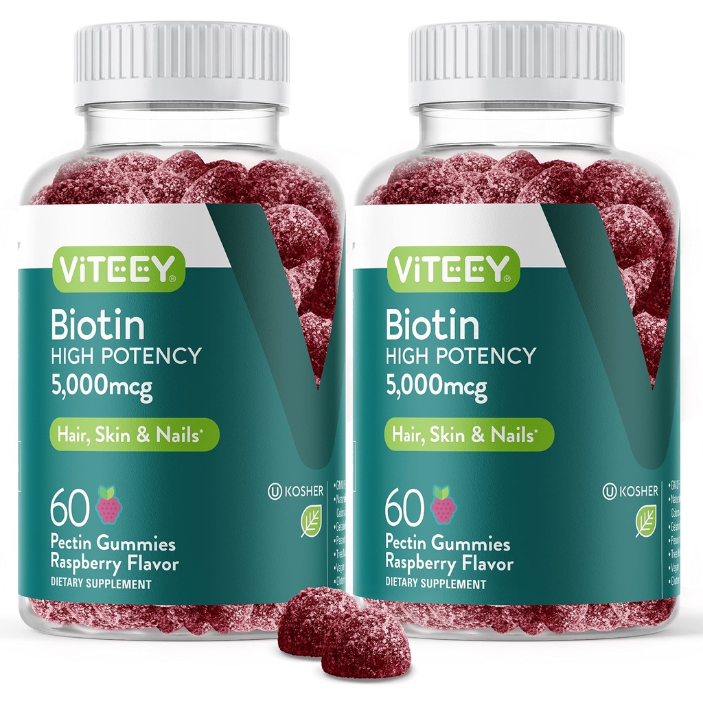 毛皮および釘のためのVITEEYのBiotinのグミ - 毛の成長のグミのためのBiotin - 5000のmcg - ビーガン、グルテンフリー、非GMO - 120の計算