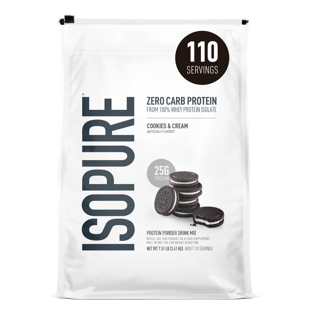 Isopure Zero Carb 100%の純粋な乳白色の隔離蛋白質の粉、Lactoseはビタミン、クッキー及びクリームと、サービングごとの25g蛋白質、7.5のLbs、110のサービング(包装の5月Vary)放します