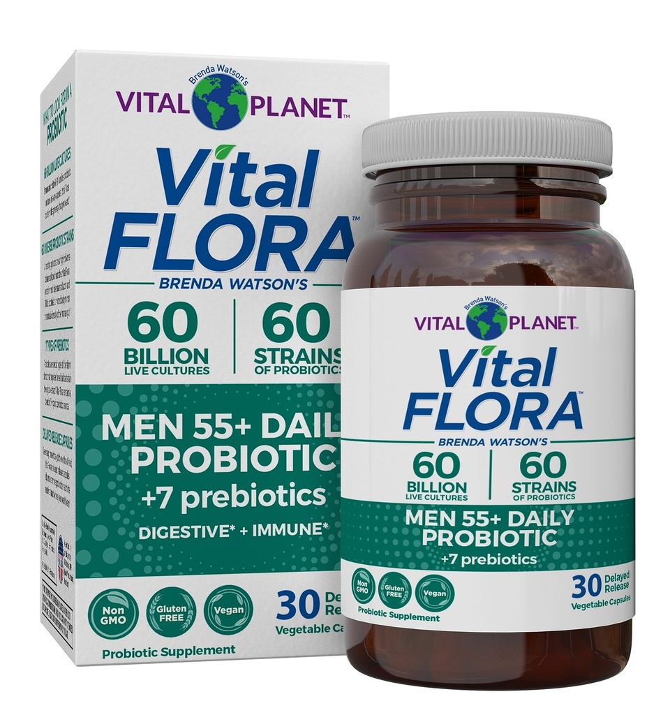 Vital Planet - Vital Flora Men 55 + 毎日のプロバイオティクス、60 Billion CFU、60 Diverse Strains、7 有機プレバイオティクス、免疫サポート、ガスリリーフ、コロン、消化健康プロバイオティクス 男性 30 カプセル