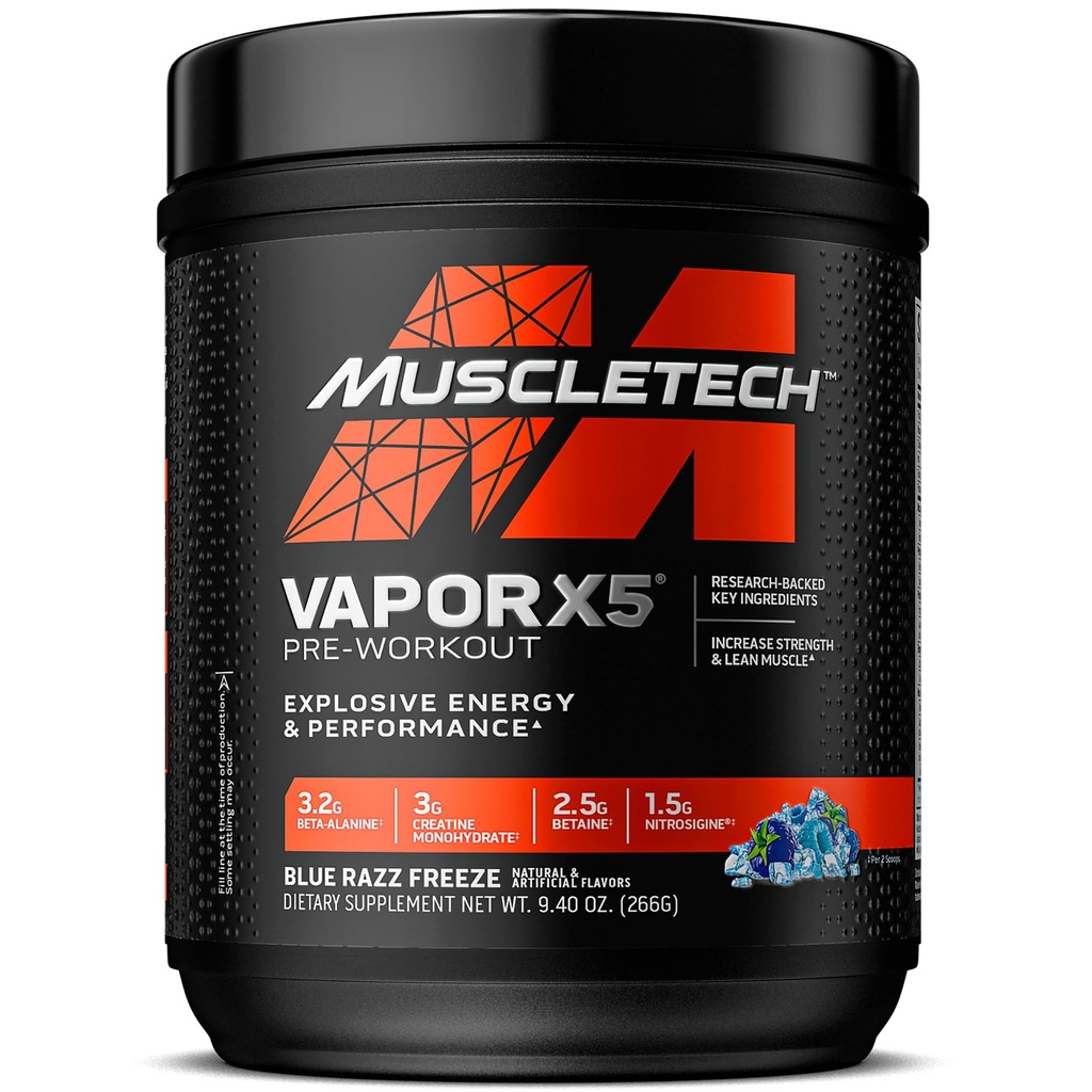 MuscleTechプレワークアウトパウダー、Vapor X5 - 女性&男性のためのスポーツ栄養筋肉の建物のサプリメント - 強度筋肉ポンプエネルギーパウダードリンクミックス - ブルーレイズフリーズ、266g(30サービング)
