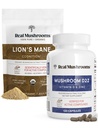 実質のきのこのビタミンD2、Chelated亜鉛、Chaga、Reishi (120ct)および有機性ライオンのマネの粉(60のサービング)の束-免除および認知サポート、改善された吸収-ビーガン、グルテンフリー、非GMO