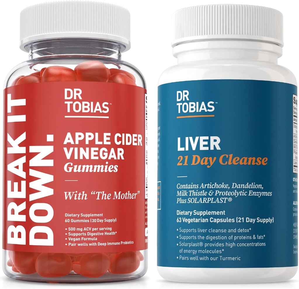 Dr. Tobias Liver 21 Day CleanseとApple Cider Vinegar Gummies - サポート消化器の健康と肝臓のデトックス, ビーガン, 非GMO