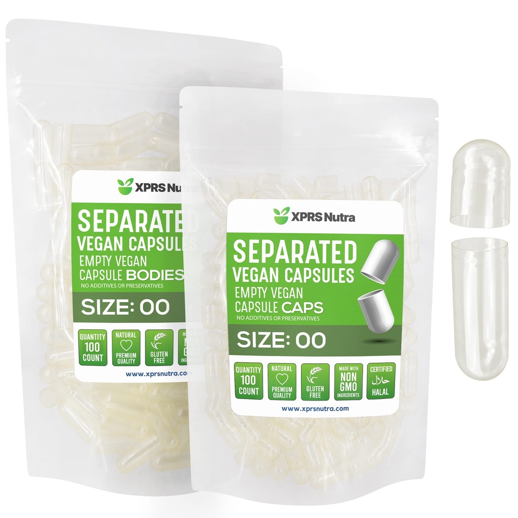 XPRS Nutraビーガンサイズ00分別カプセル - 100カウントクリアプレミアム空のカプセルは、バッグで分離 - 00ピルはDIYサプリメント充填のために空