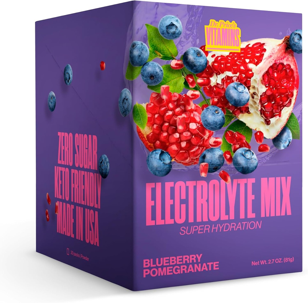 Dr. 価格のビタミン電解液ミックスサプリメントパウダー、72 トレースミネラル、カリウム、ナトリウム、電解液交換ケトドリンク | ブルーベリーザクロ30パック | 砂糖、ケト、ビーガン、非GMO