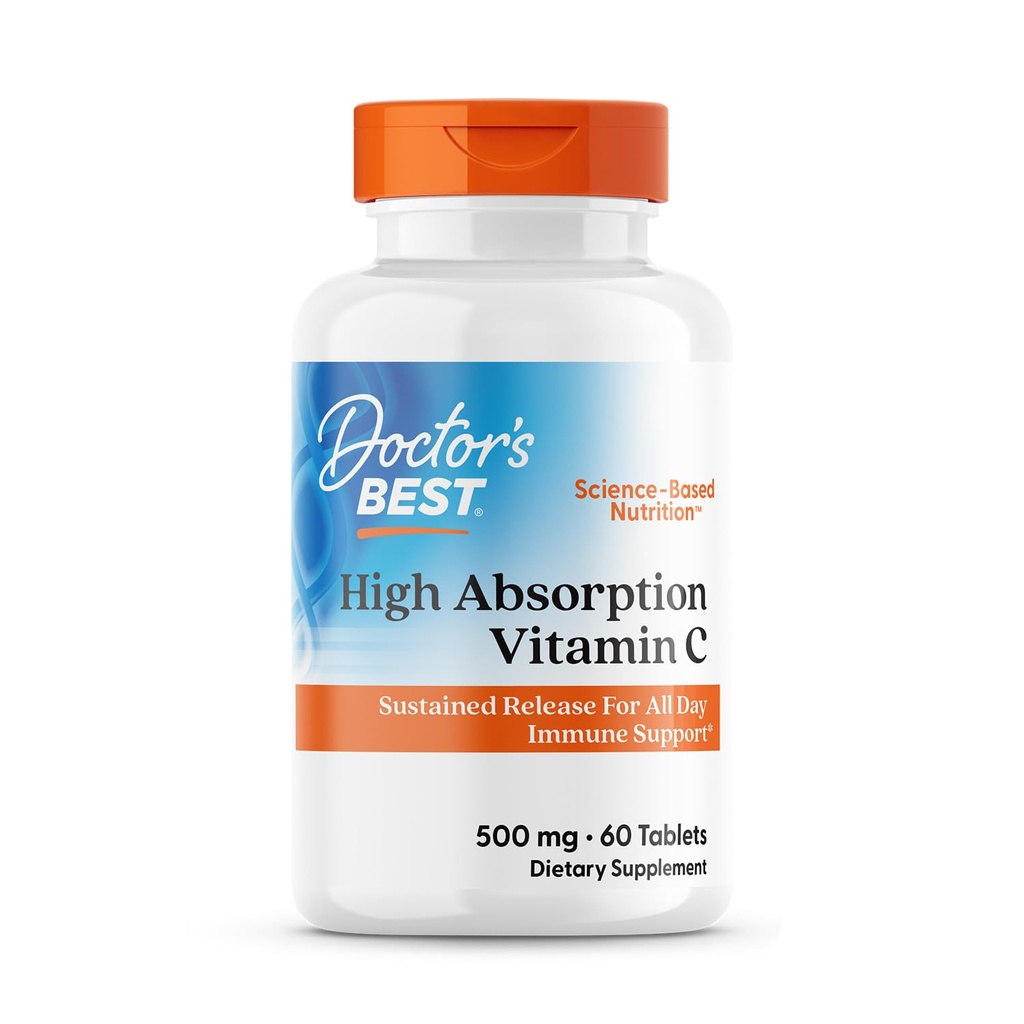 Doctor's Best High Absorption Vitamin C 500mg with Bioflavonoids - Vegan VIT C Supplement for Women & Men, PureWay-C Ascorbic Acid, Immune Health Support, Sustained Release, Gluten Free - 60 Tablets