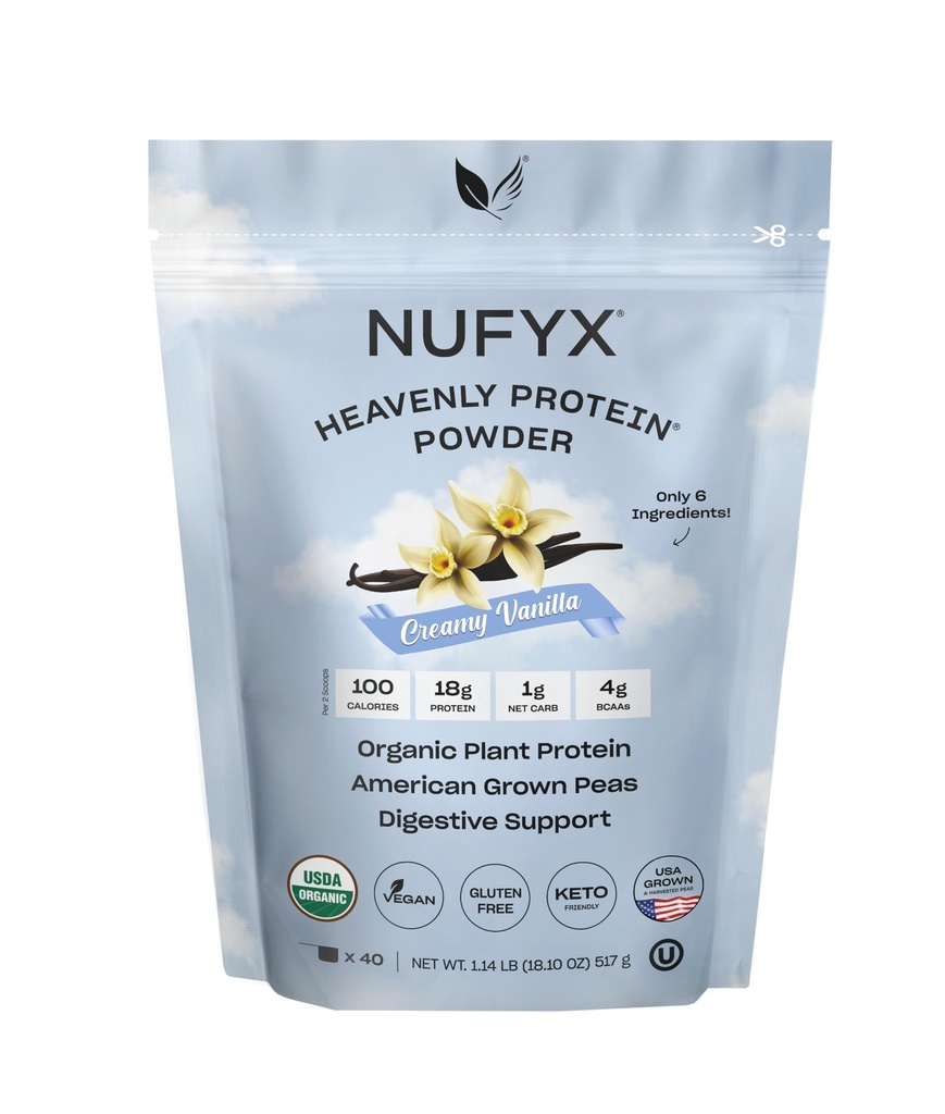 NUFYX® • 天国のプロテイン® パウダー • 世界で最も良い 100% オーガニック アメリカ 成長したエンドウ豆 • グルテンフリー • 低炭水化物 (クレミー ・ バニラ, 40 スコープ)