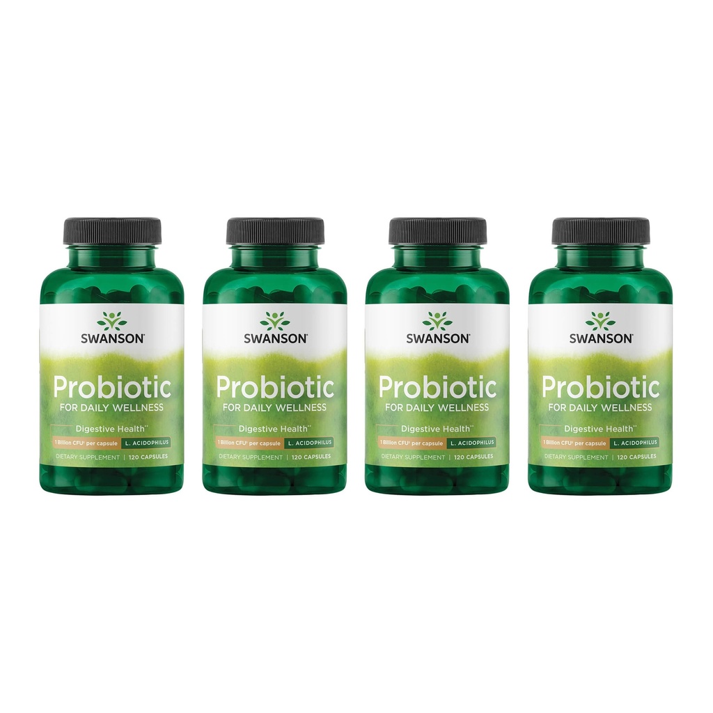 Swanson Probiotic Digestive Health, 1 Billion CFU, 120 Caps, 4 Pk | A Digestive Health Supplement Delivering 1 Billion CFU per Capsule, a Natural Formula Supporting Bowel Regularity