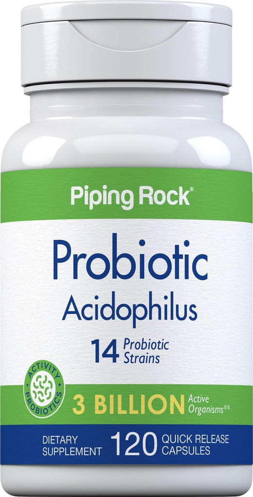 パイピングロックプロバイオティクス カプセル for Women and Men | 3 Billion Live Culture | 120 Pills | 14 Strains Supplement | Non-GMO, グルテンフリー
