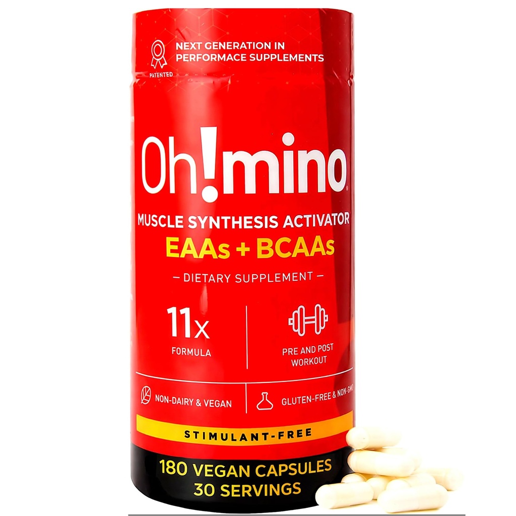 Oh!minoエッセンシャルアミノ酸サプリメント。 興奮剤なしのカプセル。 すべての9 EAA、BCAAおよびワークアウト、アミノ酸エネルギーのための完全なアミノ酸は、筋肉を造り、より速く回復するために。