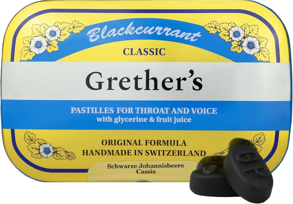 GRETHER'S Pastilles クラシック ブラックカラント 自然療法 ドライ口腔救済 - 癒しの喉 & 健康な声 - 長持ちの味、歌手のためのギフト - 1-パック - 3.75 oz。